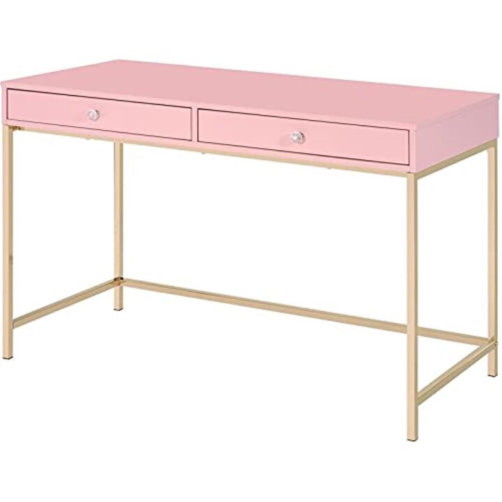 Acme Furniture 93545 Writing Desk - Pink High Gloss & Gold Finish