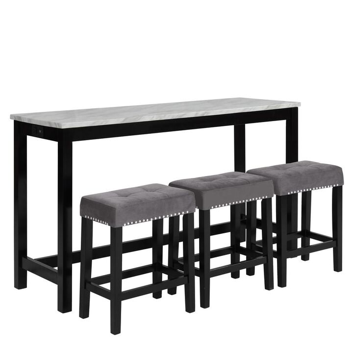 New Classic Furniture Furniture Celeste 4-Piece Faux Marble & Wood Bar Set in Gray