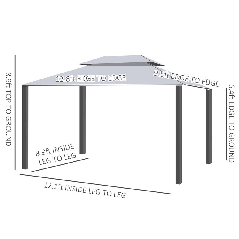 10' x 13' Patio Gazebo, 2-Tier Polyester Roof, Vented Canopy, Mesh, Portable Aluminum Frame for Outdoor, Grey