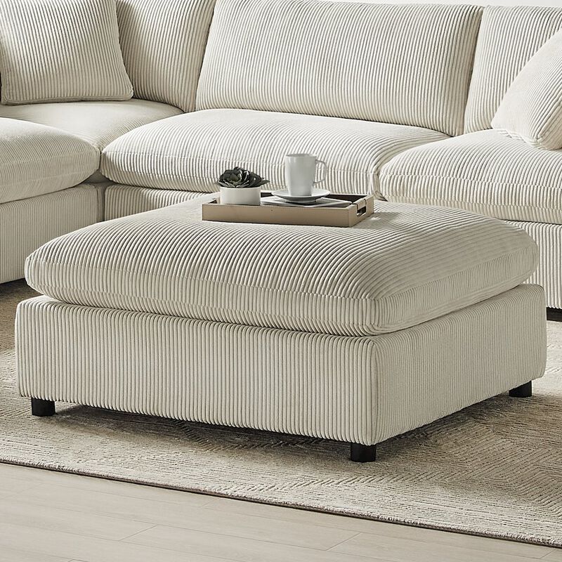 Comfort Pointe Casella Beige Corduroy Ottoman