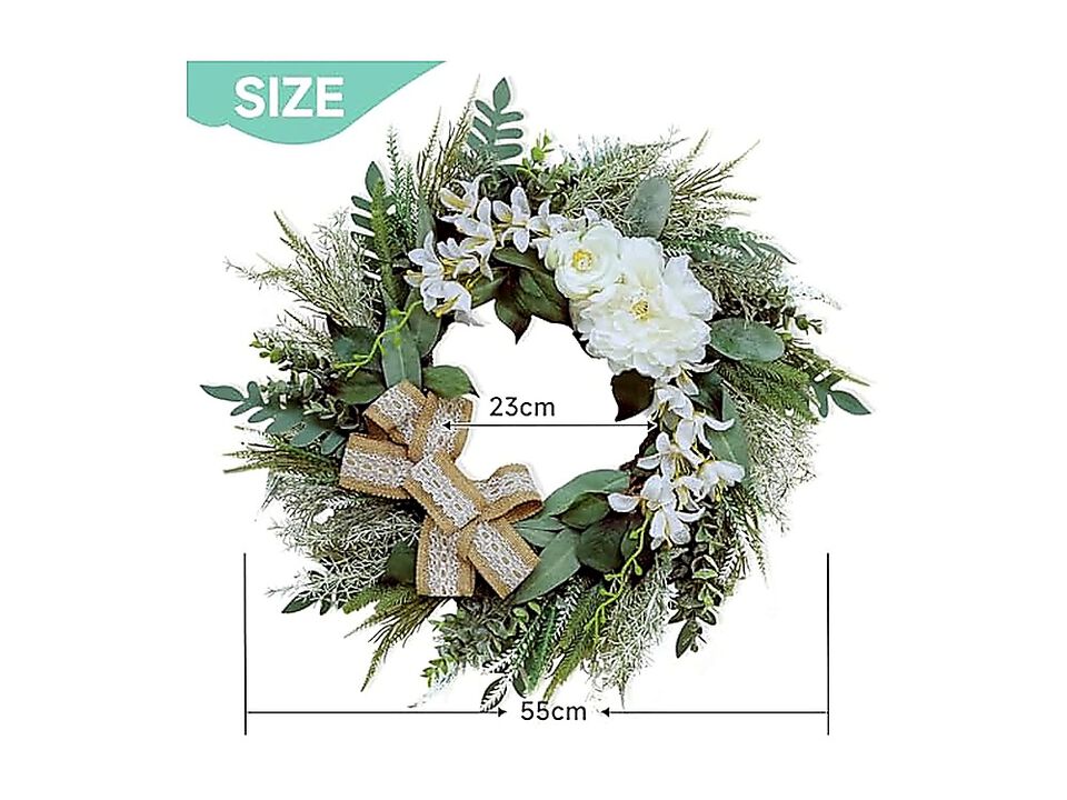 22 Inch Lace Bow Eucalyptus Front Door Wreath Artificial Elegant Greenery Indoor