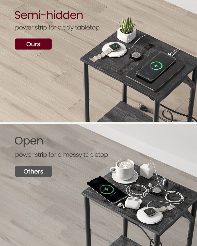 End Table Duo with Built-In Charger &ndash; Set of 2 Tables with USB Ports and AC Power Outlets for Living Spaces