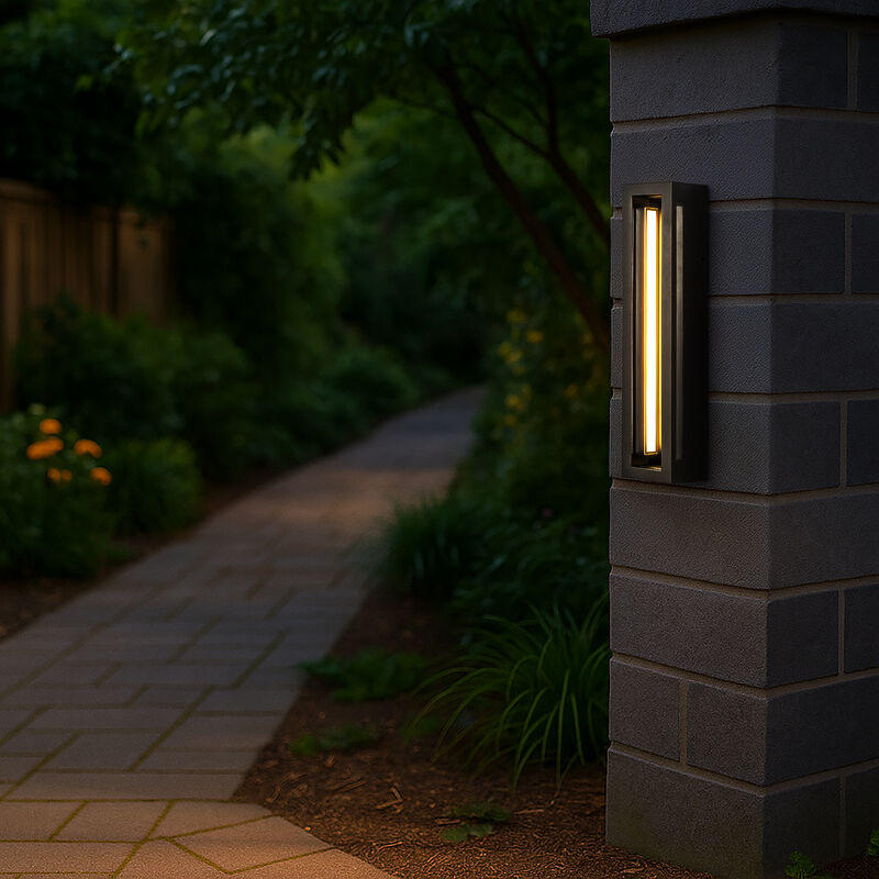 H20" Modern Outdoor Wall Light with Dusk to Dawn Sensor Linear Matte Black 30W Integrated LED Wall Sconce with Acrylic Shade for Porch Garage Entryway image number 3