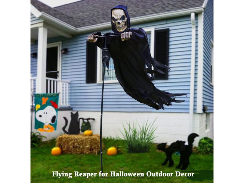 7.8FT Flying Skull Reaper Ghost &ndash; Rotating Halloween Skeleton Scarecrow for Garden, Porch & Yard Outdoor Decor image number 1