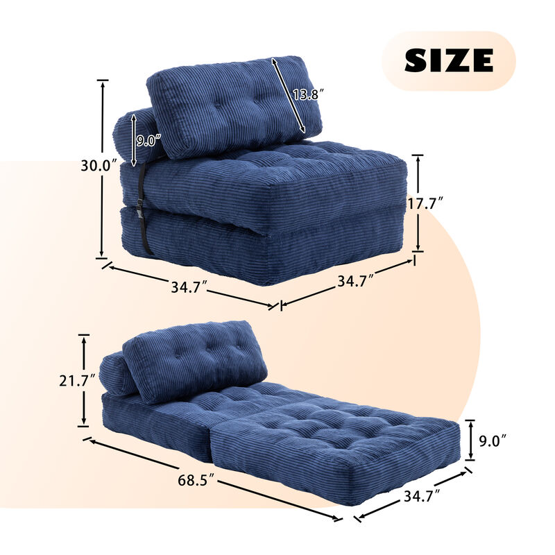 Merax Convertible Sleeper Chair with Pillow Foldable Mattress with Back Support image number 3