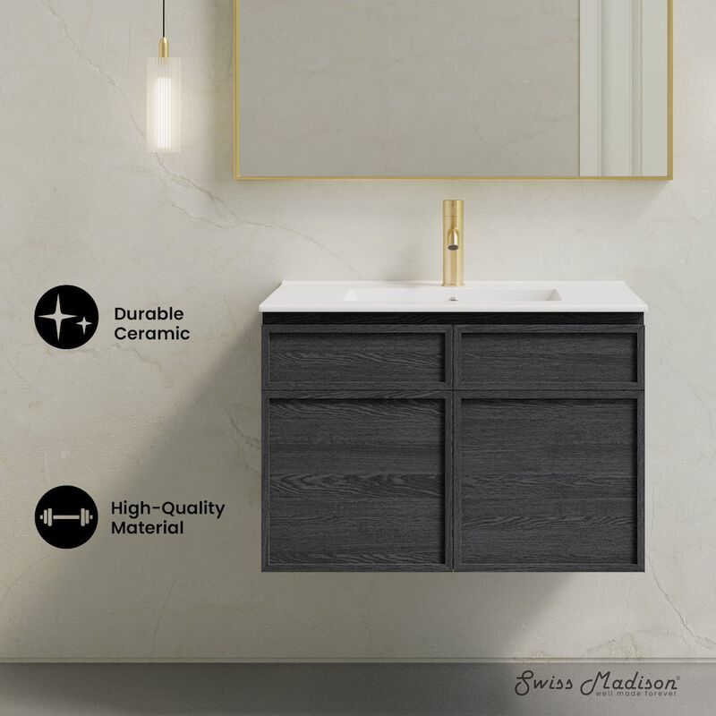 St. Tropez 30" Wall-Mounted Bathroom Vanity in Black Oak with Sink Top image number 6