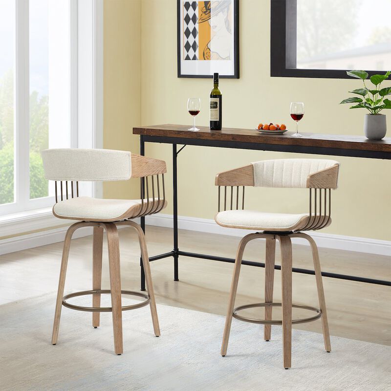 Glamour Home Berke Beige Upholstered Fabric Counter Stool with Natural Wood Legs