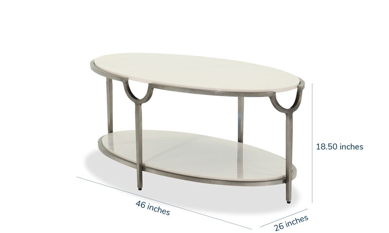 Bernhardt Morello Oval Metal Cocktail Table - Carrera marble top and shelf image number 8