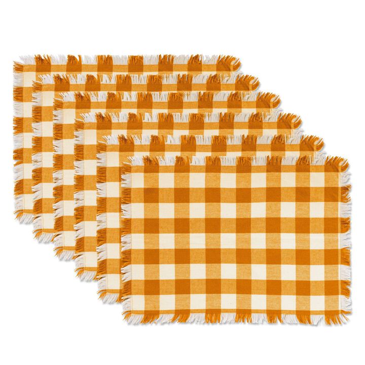 Set of 6 Mustard Yellow and White Heavyweight Check Fringed Placemats 19"