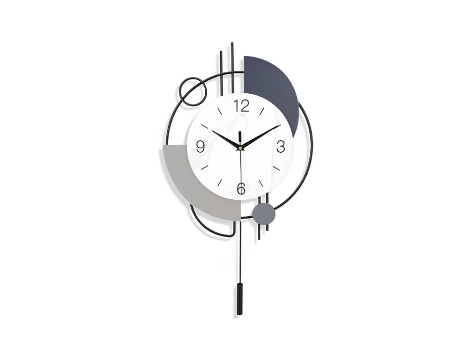 13" x 21.65" Black Wall Clock - Silent Non-Ticking Quartz Battery Operated with Pendulum for Living Room & Kitchen