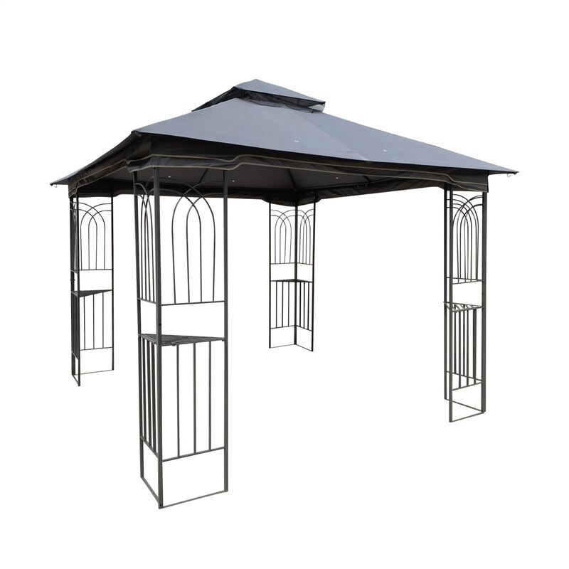 Outdoor Patio Gazebo Canopy Tent with Ventilated Double Roof and Mosquito Net; Gray