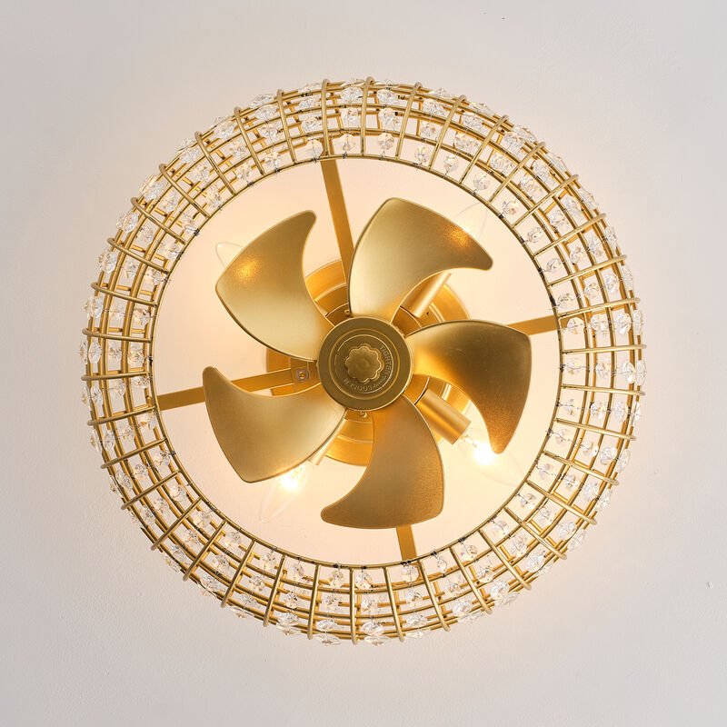 19.7" Modern Gold Crystal Reversible Caged Ceiling Fan with Light and Remote image number 6