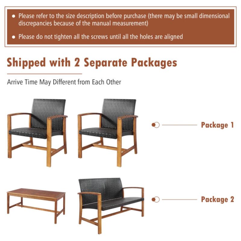 Hivvago 4 Pieces PE Rattan Patio Furniture Set with Solid Acacia Wood