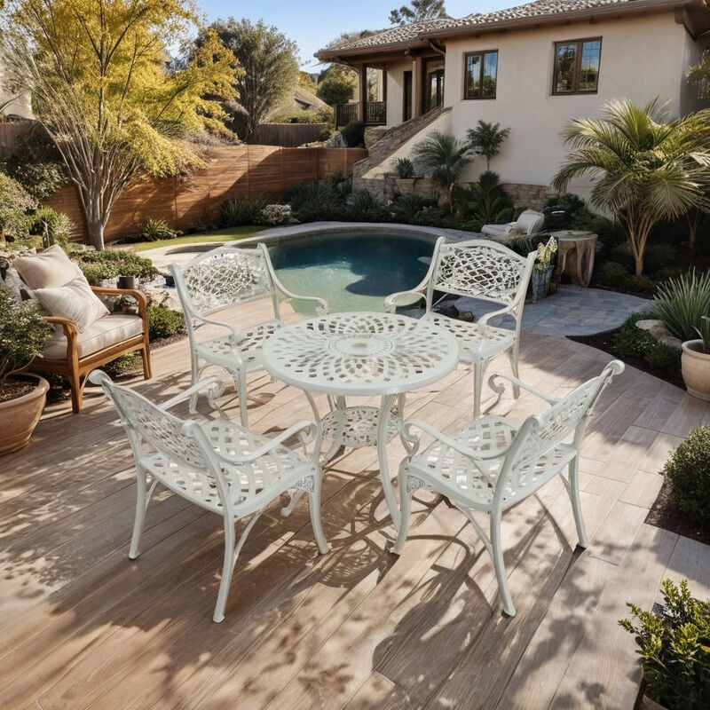 MOMDAWE Cast Aluminum Stationary Dining Chairs Outdoor Dining Armchair（Set of 2） image number 1