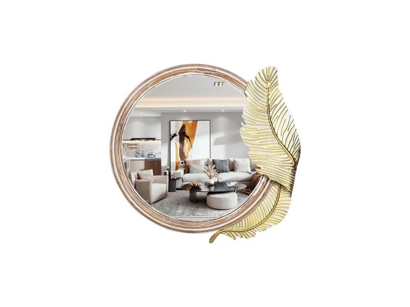 32" Rustic Leaf Wall Mirror &ndash; Decorative Round Wood Accent Piece