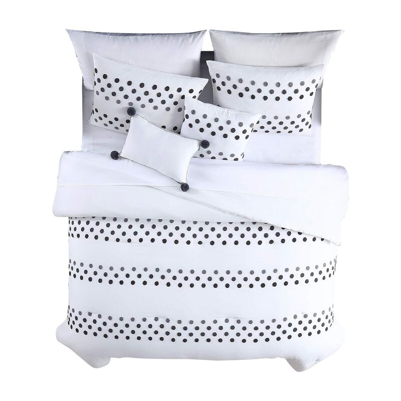Ari 5pc Queen Comforter Set, Polka Dots, White, Gray By The Urban Port - Benzara