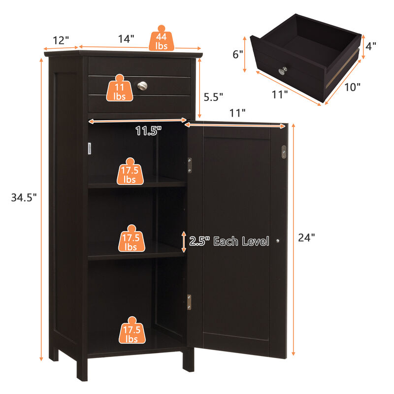 Wooden Storage Free-Standing Floor Cabinet with Drawer and Shelf