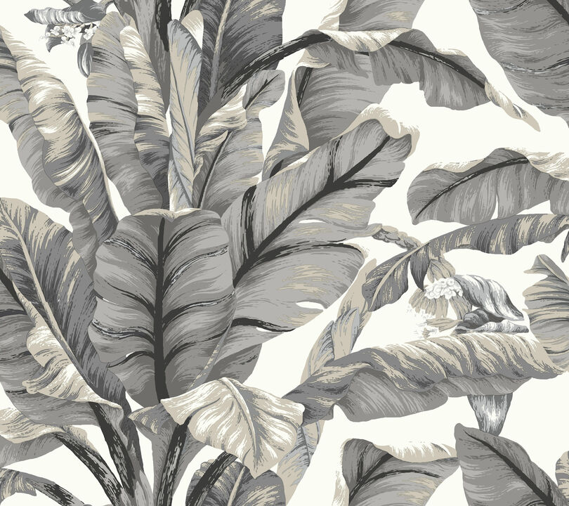 Banana Leaf White & Black Peel & Stick Wallpaper