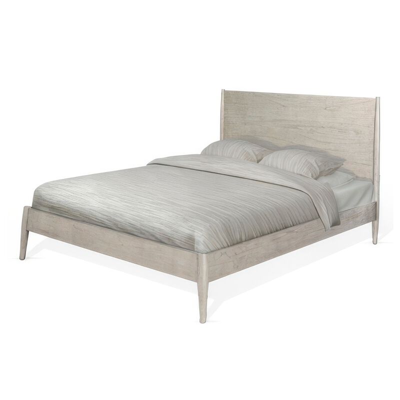 Amy King Size Platform Bed, Low Profile Frame, Panel Headboard, Gray - Benzara