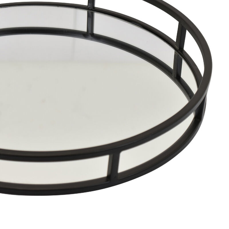 Shaya Round Tray, Gallery Frame w Rails, Glass, Black Metal 15 Inch image number 3
