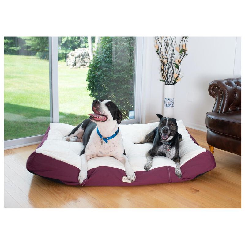 Armarkat Double Extra Large Pet Bed Mat With Poly Fill Cushion, In Ivory & Burgundy