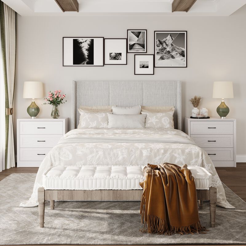 FUFU&GAGA Modern Wooden 3-Drawer Nightstand with Black Straight Pulls and Smooth Surface , (31.5 in. W x 15.7 in. D x 31.5 in. H), White