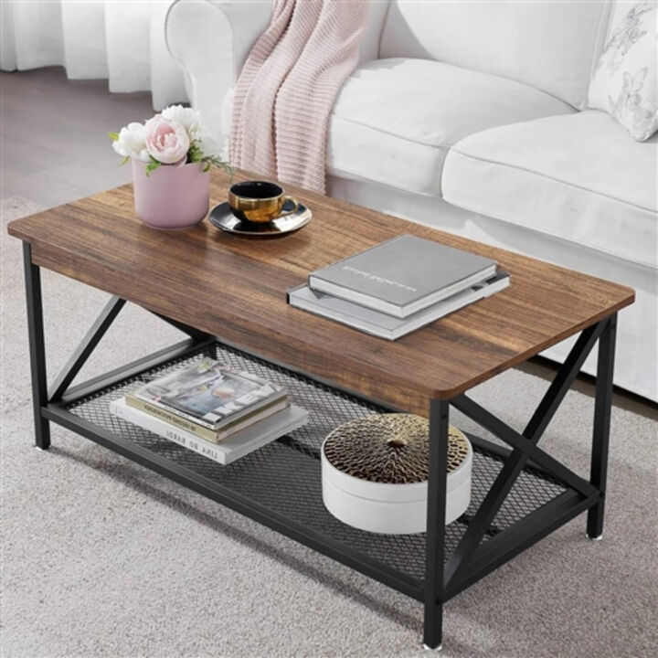 Stylish Modern Classic Coffee Table with Durable Metal Frame and Wood Shelf