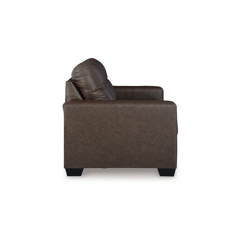 Barl Loveseat, Modern, 62 Inch Soft Tufted Dark Brown Faux Leather - Benzara