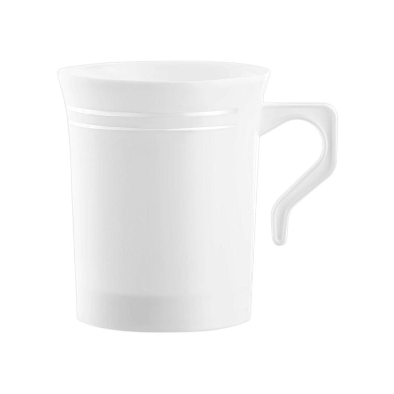 8 oz. White with Silver Edge Rim Round Plastic Coffee Mugs (120 Mugs) image number 0