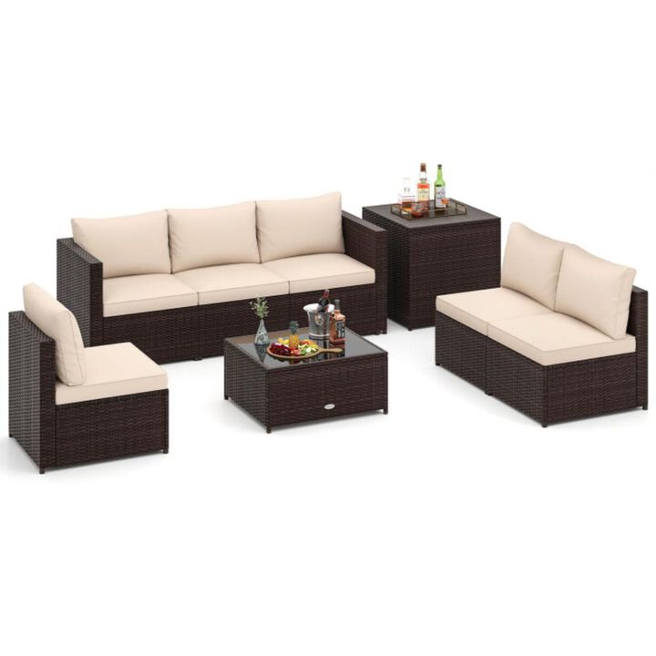 Hivvago 8 Piece Patio Furniture Set with Storage Box and Tempered Glass Coffee Table