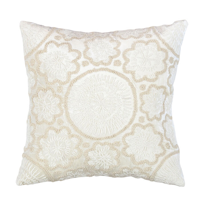 Pasargad Home Naples Embroidered Pillow, Ivory/Beige