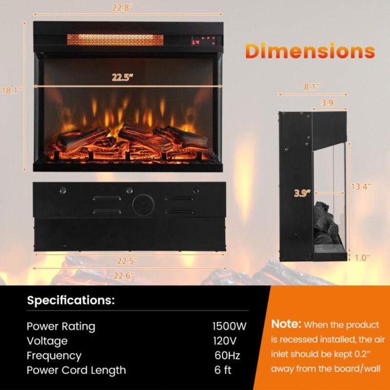 Hivvago 23-inch 3-Sided Electric Fireplace Insert with Remote Control