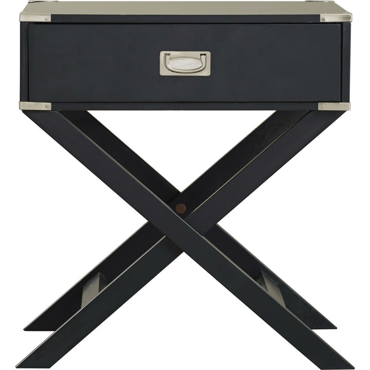 Modern 1-Drawer Nightstand with Cross-Leg Design for Bedroom or Living Room