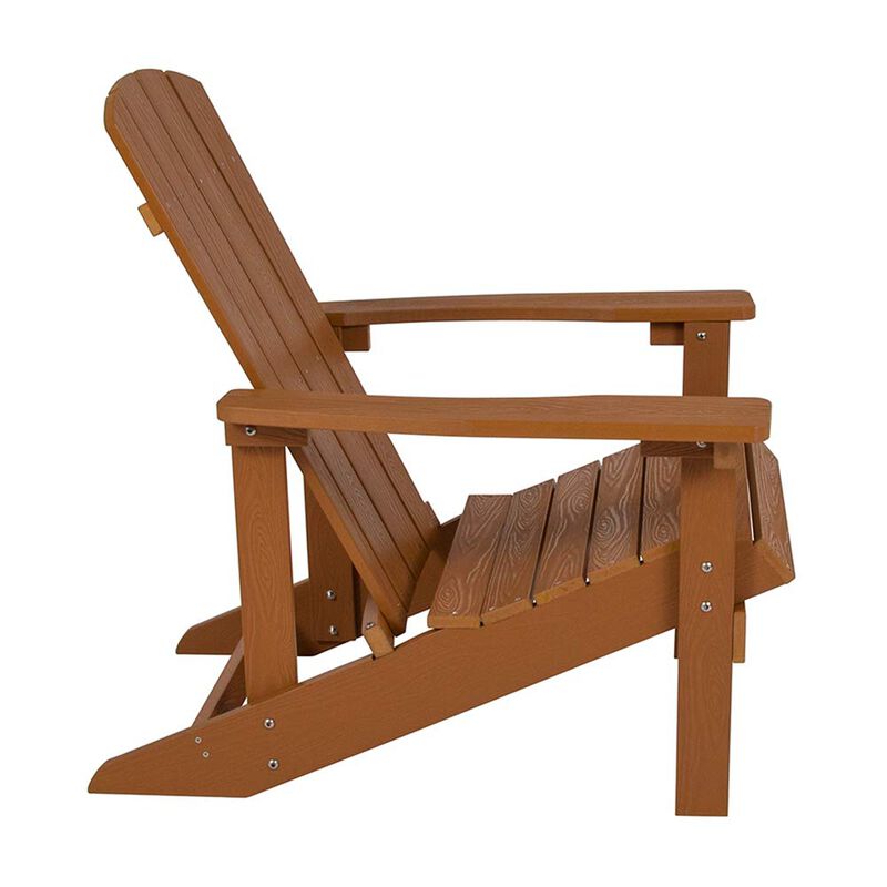 Flash Furniture Charlestown Commercial Grade Indoor/Outdoor Adirondack Chair, Weather Resistant Durable Poly Resin Deck and Patio Seating, Teak