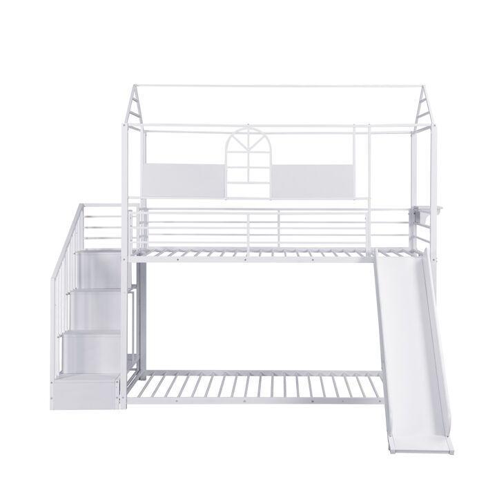 Metal bunk bed with slide and steps