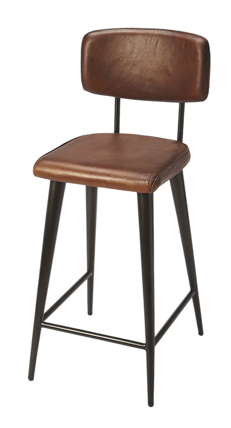 HomeRoots 28" Brown And Black Genuine Leather And Iron Bar Chair image number 5