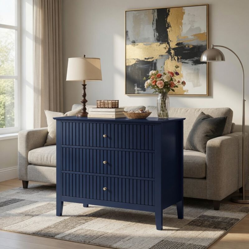 32" Assembled Wide Fluted Nightstand 3-Drawer image number 1