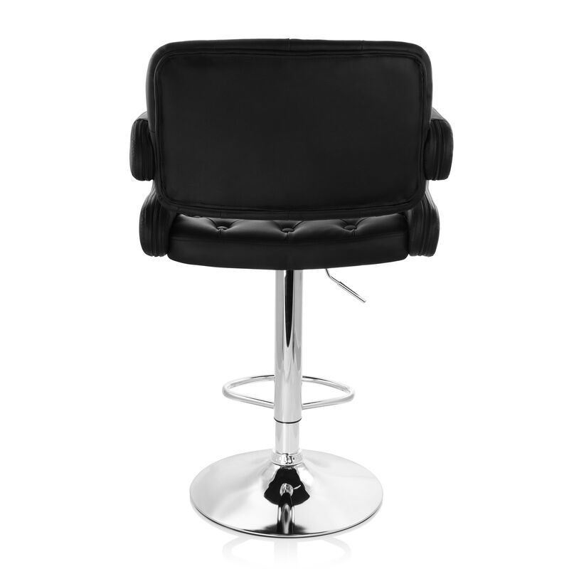 Elama Faux Leather Tufted Bar Stool in Black with Chrome Base and Adjustable Height image number 3