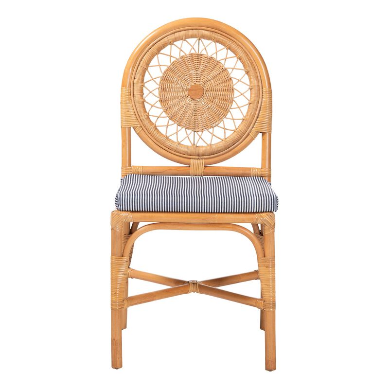 bali & pari Oberon Natural Rattan Dining Chair with Cushion - Handwoven Wicker Bistro Accent Seating with Sunburst Backrest image number 1