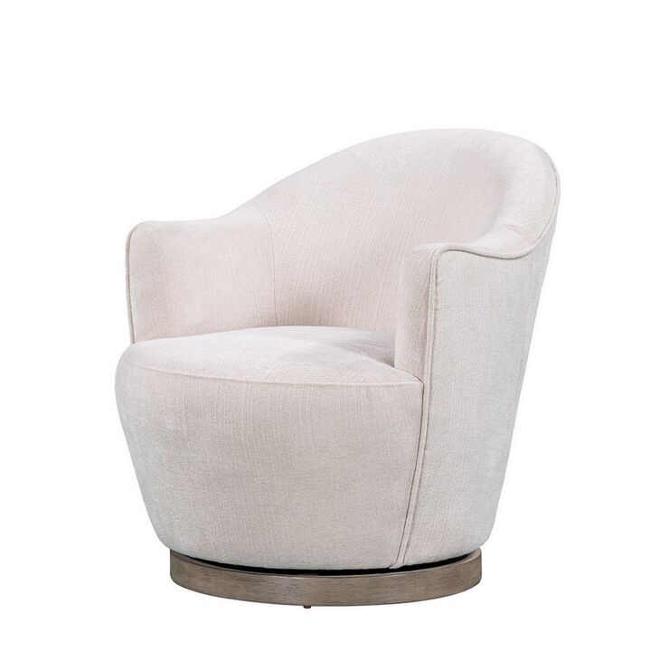 Sofi 32 Inch Plush Swivel Chair, Cushioned Seating, Cream White Upholstery - Benzara