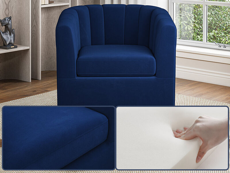 BELLEZE Swivel Accent Chair, Wide Modern Upholstered Armchair 360 Degree Swivel Comfy Single Sofa Side Chair for Living Room Bedroom Office - Zoe (Blue)