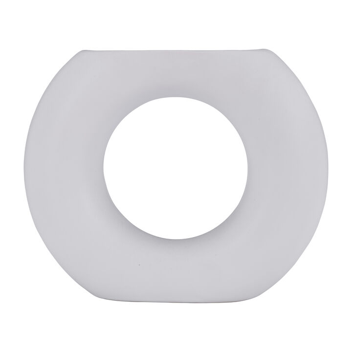 5" Wht Stone Donut CutOut Vase