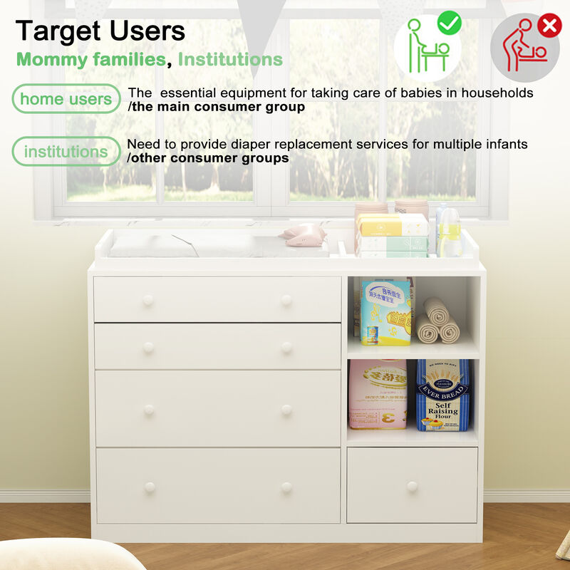 5-Drawers White Wood Chest of Drawers Dresser Vanity Table Storage Cabinet with Shelf 36.1 in. H x 47.2 W x 19.5 D