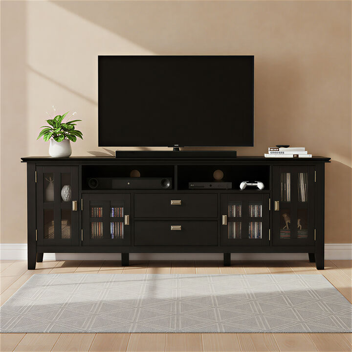 Artisan SOLID WOOD 72 inch Wide Transitional TV Media Stand in Black For TVs up to 80 inches