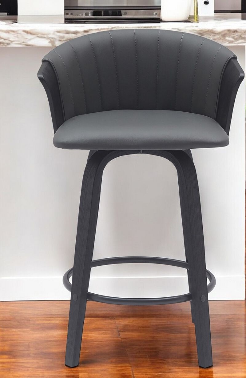 HomeRoots Faux Leather Cafe-Style Counter Stool with Armrests and Wood Base image number 1