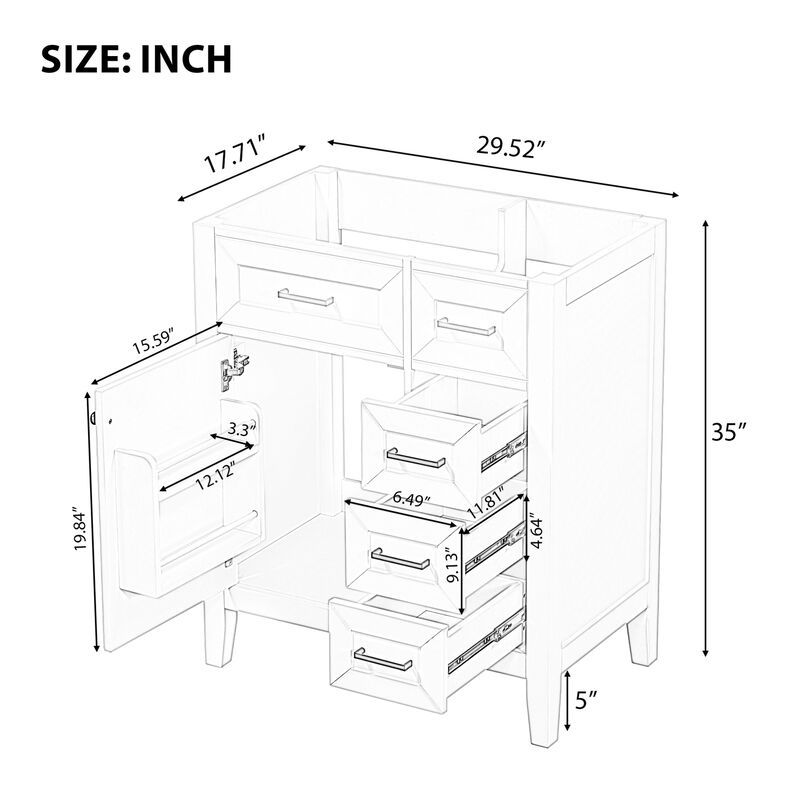 30" Freestanding Bathroom Vanity Base Without Sink image number 2