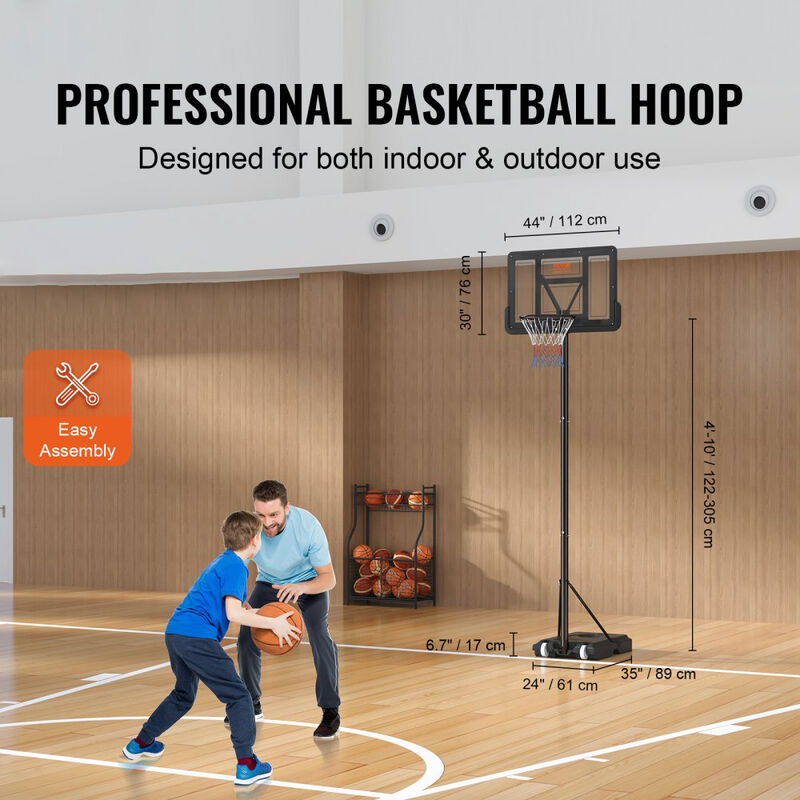 Basketball Hoop System with Fillable Base and Wheels, Adjustable Height for Family Recreation-Black image number 2