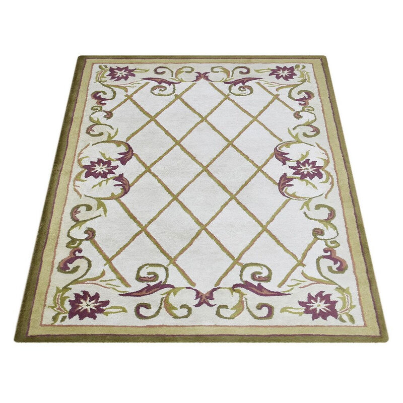 RUGSOTIC CARPETS HAND TUFTED WOOL ECO-FRIENDLY AREA RUGS  - 5'x7'6'', Rectangle Shape, Cream, Floral Modern Design, High Pile Thick Handmade Anti Skid Area Rugs for Living Room, Bed Room (K03160)