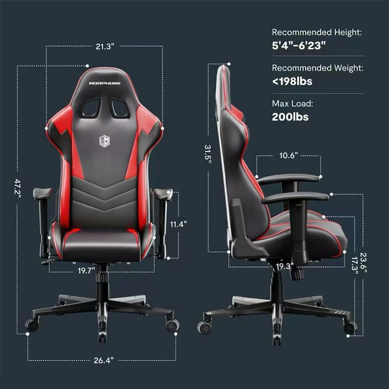 Morphling Gaming Chair Office Chair PC Chair with High Back Ergonomics Lumbar Support, Racing Style PU Leather Multifunction Adjustable Computer Chair with Lumbar Support Task Chair (C-M03B/R)