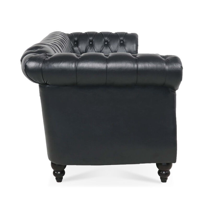PU Rolled Arm Chesterfield Three Seater Sofa